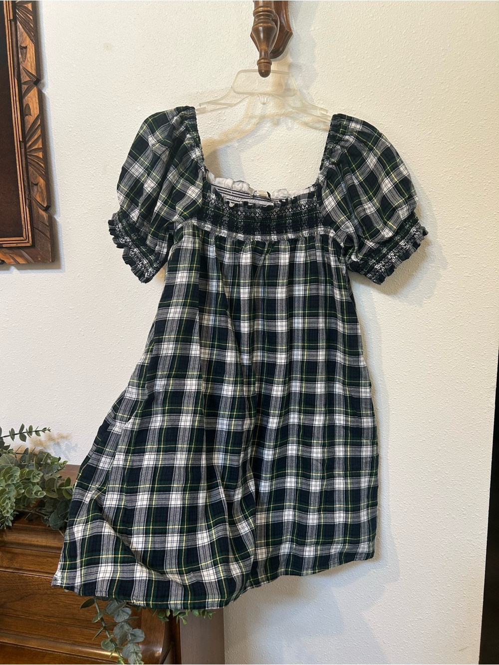 American Eagle Plaid Smocked Mini Dress